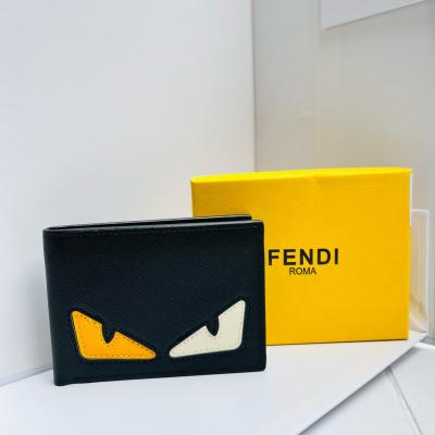 Vitello Century Monster Eyes Inlay Bi-Fold Wallet Black Giallo Rosso