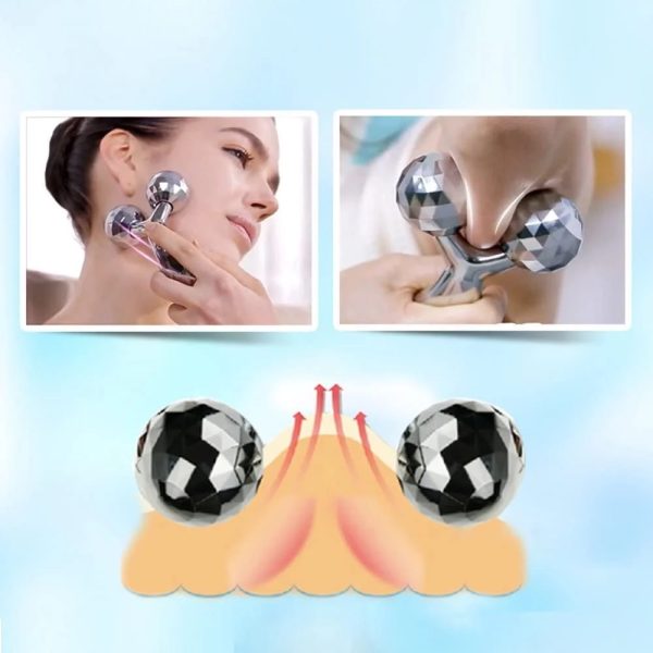 Face Body Roller Massager, 3D Roller Face Massager Y-Shape Face Lift Tool Firming Beauty Massage Body Face Massager (Silver) - Image 3