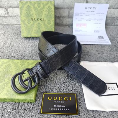 Belt with Interlocking G buckle in black leather | GUCCI® CA